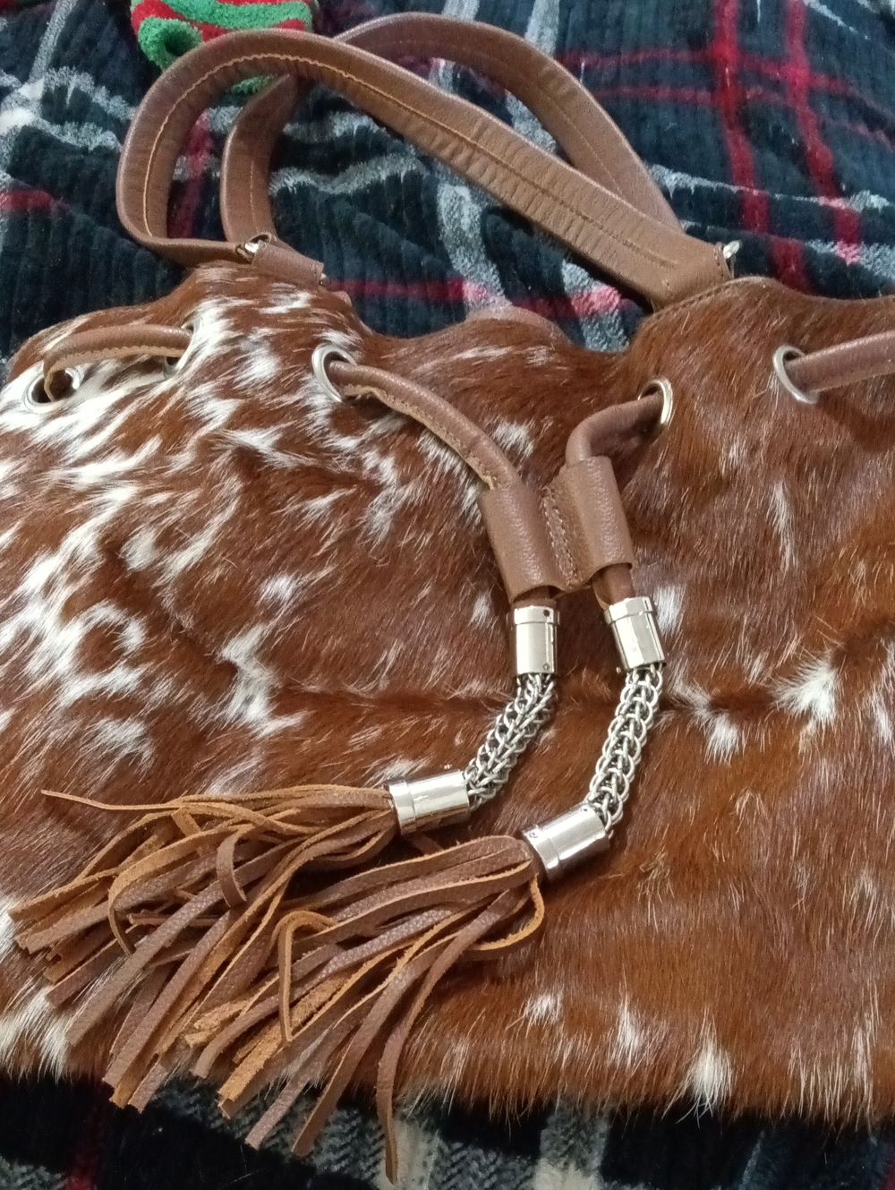 Brown Haircalf Tassel Tote Bag